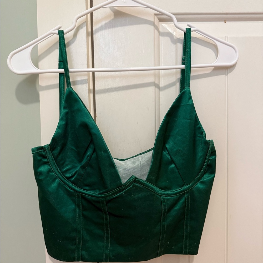 Green Satin Crop Top